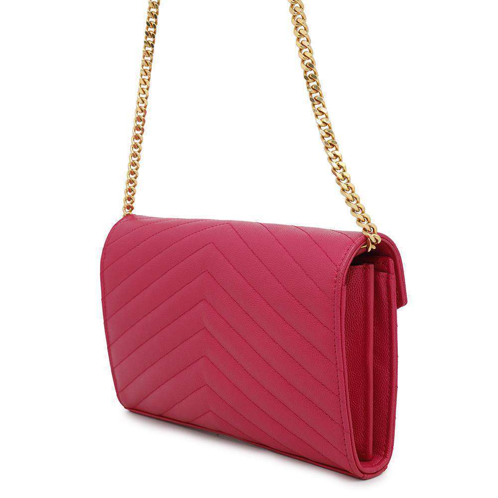 Saint Laurent Monogram Paris YSL Chain Wallet Leather